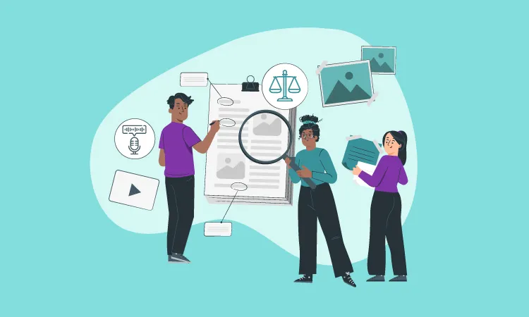 Personas dialogando, investigando. 