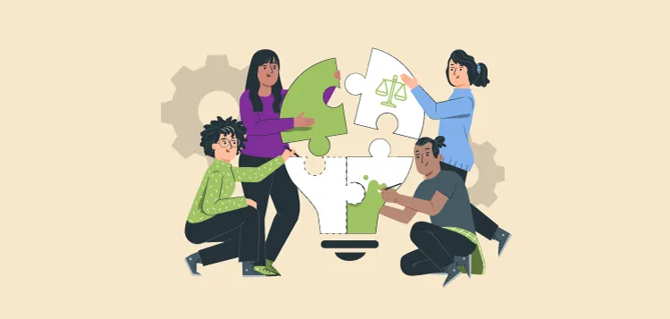 Imagen de personas armando un rompecabezas, representa unidad y trabajo colectivo entorno a componentes. 