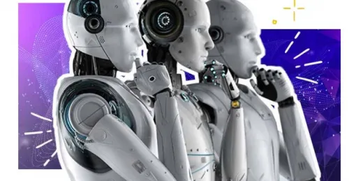 Tres robots pensativos